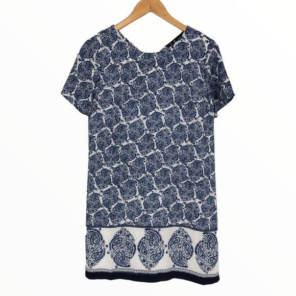 Lulus Taj Mahal Tour Blue Print Shift Mini Dress size XS Short Sleeve Cutout - Picture 3 of 13